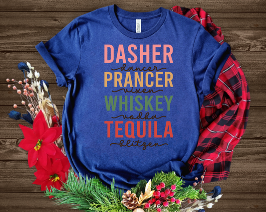 Dasher Prancer Whiskey Tequila DTF Transfer