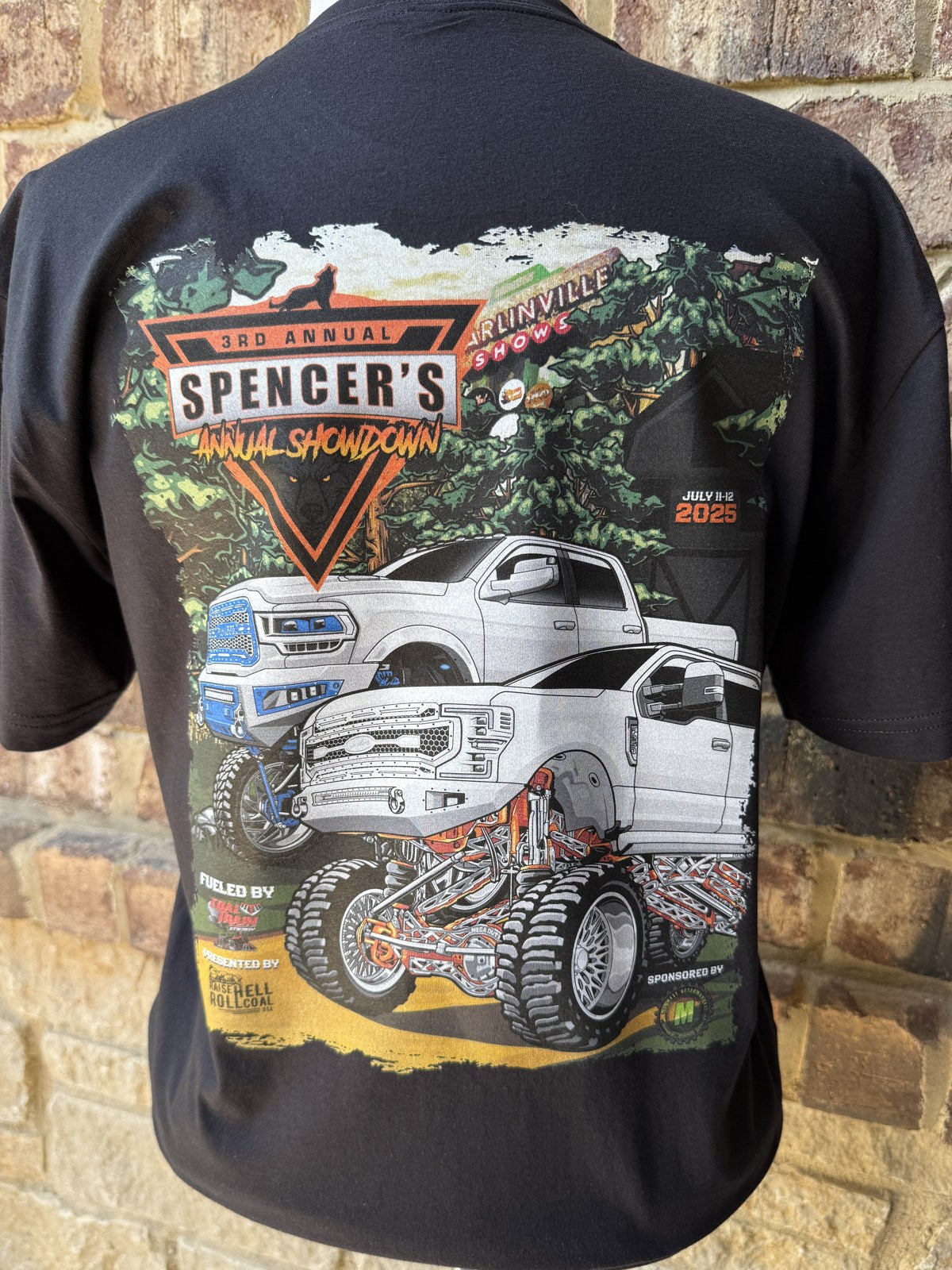 Original photo of Spencer’s truck-show shirt printed by Goshen Graphics